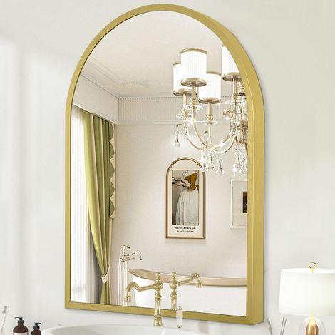 Miroirs de salle de bain bombés pour mur, miroir mural arqué à cadre en alliage d'aluminium miroir pour coiffeuse salon, chambre, entrée petit 50 x 40 cm (1/5)