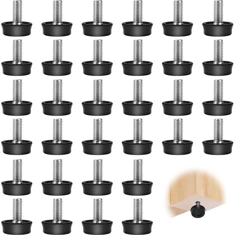 32 Pied de table, Visser M8, Rond, Réglable, Métal, Caoutchouc, Chaise, Canapé