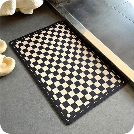LAN Revêtement mural en terre de diatomées à damier noir et blanc 4060 cm Tapis antidérapant à damier pour toilettes et salle de bain, tapis absorbant pour porte de salle de bain, tapis de douche en t (1/4)