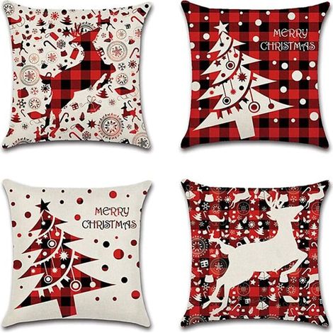 Federa per cuscino natalizia 35x35 cm, set di 4 federe decorative in cotone e lino per divano, decorazione per la casa, super morbida, per soggiorno, camera da letto, federa per divano, 14x14 pollici