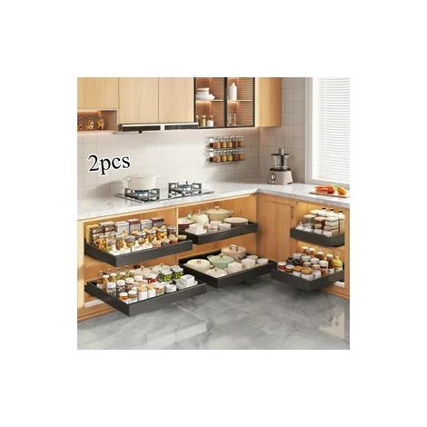 2 Packung Ausziehschrank Organizer, mit 8 Reinigungstücher,verstellbar, Ausziehschublade, schwarz (1/5)