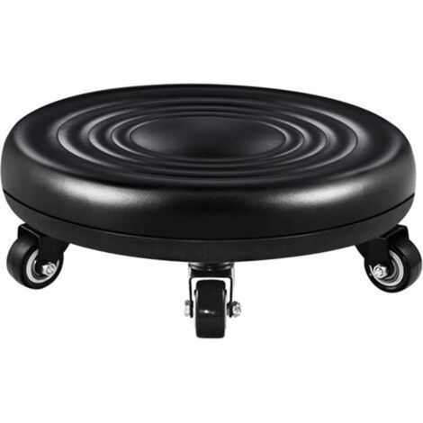 Tabouret Bas avec Roues, Tabouret à roulettes Pied Bas, Simili Cuir Siège Faible Métal Piétement, Banc Rond en Cuir avec 5 Roues universelles pour Le Bureau à Domicile ou Le Fitness (Noir)dengyank (1/5)