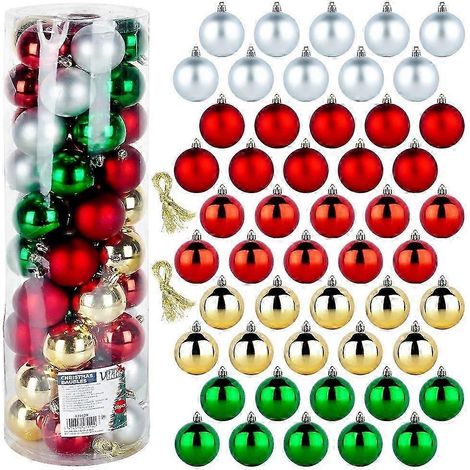 Boules de Noël incassables Argent Rouge Doré Vert 6 cm 50 pièces. (1/5)