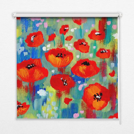 Tenda a Rullo Interna per Finestra - Tenda Filtrante Luce - Tenda Privacy - Tenda Decorativa Rettangolare - Rullo per Interni - (100 cm x 100 cm) - Prato di papaveri