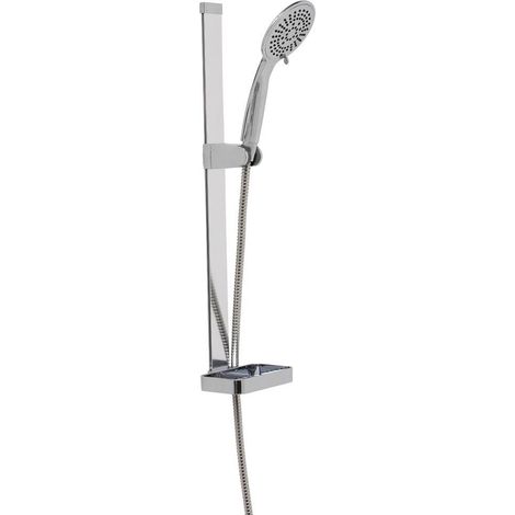Design-säule zum befestigen oder mit 3m klebeband handbrause mit 5 funktionen + schlauch 150cm+ seifenschale + stange aluminium - chrom - Tendance