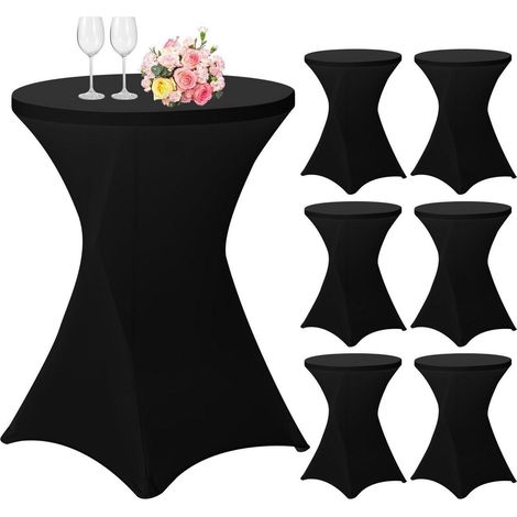 Lot de 6 Housses de Table Haute Spandex pour Table de Bistrot Ø 80-85 cm, Noir