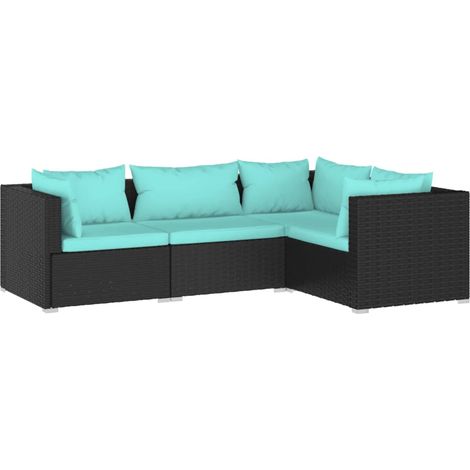 Mobili da giardino mobili da esterno Set di mobili da 4 pezzi con cuscini in resina intrecciata nera 020016203