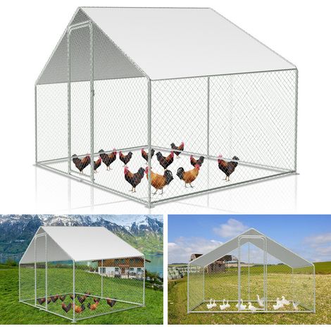 VINGO Recinto per pollaio Recinto per esterno Acciaio zincato con rete metallica e tettoia Gabbia per animali Pollaio per conigli 3 x 2 x 2 m 6 m² (1/5)