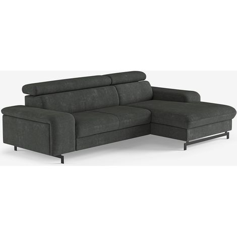 3-Sitzer Ecksofa mit rechter Ottomane und verstellbarer Kopfstütze Hiala - Dunkel Grau (1/5)