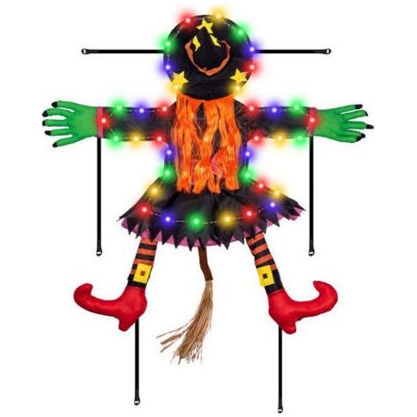 Décorations d'Halloween : Sorcière volante lumineuse à LED - Décorations d'intérieur à LED, fournitures de fête, pelouse extérieure, porche (1/5)