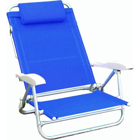 Spiaggina Sdraio in Alluminio Reclinabile con Cuscino e Braccioli Blu (1/2)
