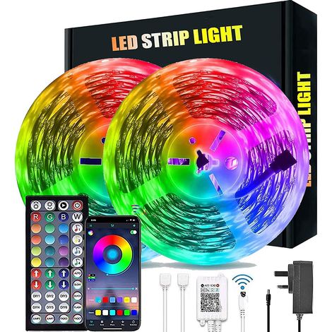 Ruban LED 20m RGB Bluetooth, lumière Bluetooth Symphony, contrôle vocal, bande lumineuse flexible (1/5)