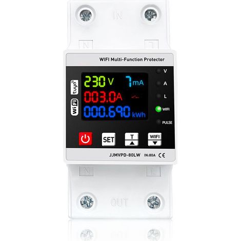 Tuya WiFi 80A : disjoncteur intelligent à réenclenchement automatique avec surveillance du courant et de la tension, commutateur, compteur d'énergie, protections réglables, contrôle via application mo (1/5)