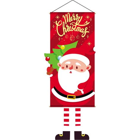 Décoration de Noël - Guirlande de Noël à suspendre à la porte - Drapeaux de Noël - Décoration murale - Panneau de porte - Père Noël 40 x 110 cm (2 pièces)