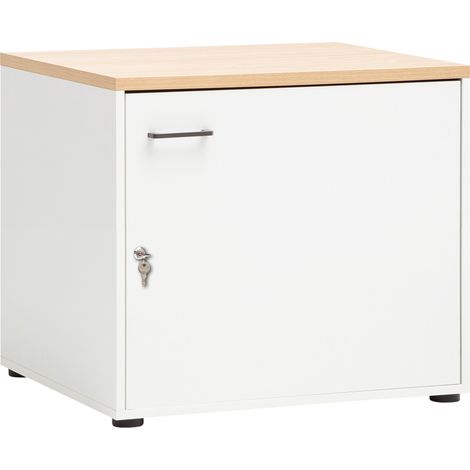 Unterschrank für Waschmaschinenschrank Putzmittelschrank abschließbar in weiß matt mit Eiche STOBY-80 (1/4)