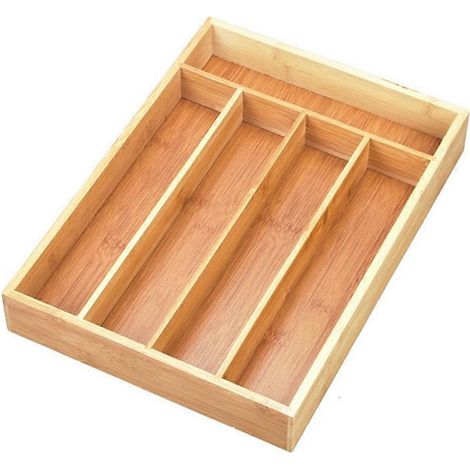 Plateau de rangement en bambou pour couverts et argenterie, avec séparateurs et étagères. Boîte de rangement à 5 compartiments pour tiroir de cuisine. (1/5)