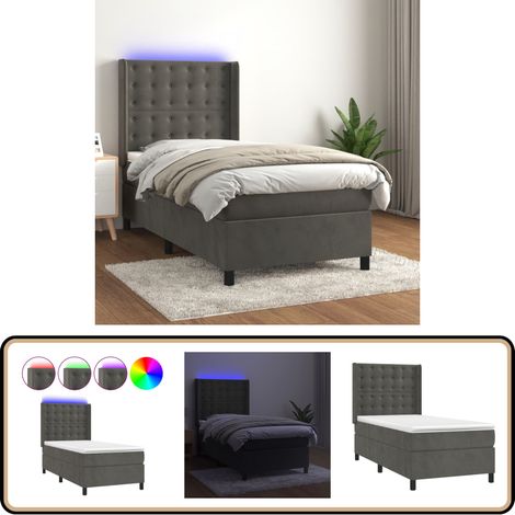 Sommier à lattes de lit matelas LED Gris foncé 90x200cm Velours - Lit Plateforme - Lit Capitonné - Lit Design - Lit Velours - Lit Avec Rangement