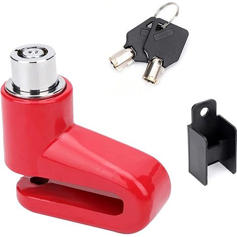 Antivol Disque, Antivol Moto Bloque Disque, Bloque Disque Moto, Verrouillage de Disque de Moto, Cadenas Disque Moto, Bloque Disque avec 2 Clés et Support de Serrure, pour Vélos,Motos,Scooters, Rouge (1/5)