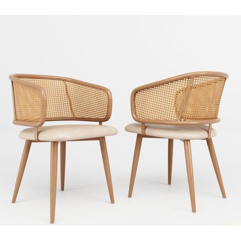 Lot de 2 chaises à manger,dossier rotin,coussin PU,confortables respirantes,style simple pour restaurants et salons. (1/5)