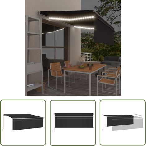 Auvent manuel rétractable et store et LED,Marquise Anti-UV,Auvent facile à assembler 4x3 m Anthracite -FR88685 (1/5)