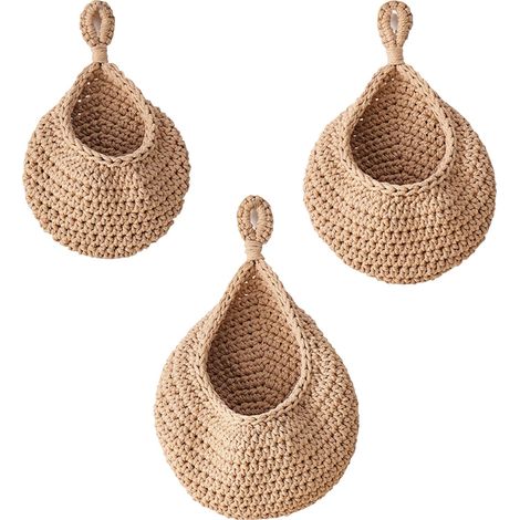Lot de 3 paniers suspendus - Corbeille à fruits tissée à la main - En coton - Panier de rangement mural - Panier de cuisine - Pour fruits et légumes - Plantes murales (3) (1/5)