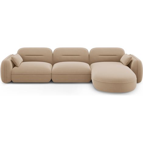 Canapé d'angle droit modulable 4 places en velours le sable (1/5)