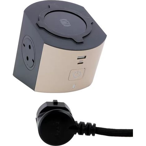 Steckdosenleiste legrand 694500 mit kabellosem Laden/ 2 Steckdosen/ 1 usb a - 1 usb typ c/ taupe und schwarz (1/2)