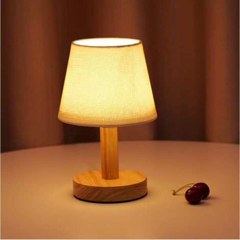 Bois Minimaliste Lampe de chevet Vintage/moderne lampe de table LED Lampe de bureau avec abat-jour en tissu Connexion USB salon garderie chambre à coucher Veilleuse (1/4)