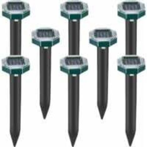 Paquete de 8 púas repelentes ultrasónicas solares para topos, serpientes y ratones de campo, para césped, jardín y patio, repelente de sardinas.