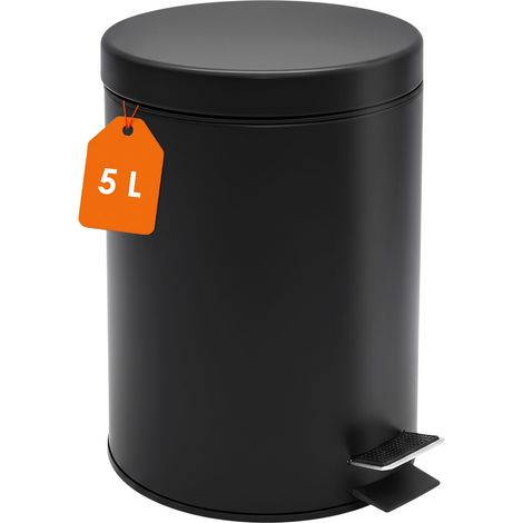 Edelstahl Tretmülleimer rund schwarz matt 27 x 20 cm mit Deckel - 5 L - Metall Mülleimer mit Fußpedal und entnehmbarem Inneneimer