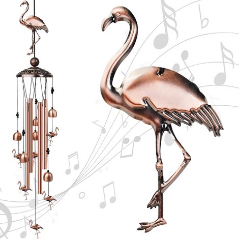 Carillon flamant rose d'extérieur avec crochet en S, carillon décoratif commémoratif idéal comme cadeau pour femme, cadeau d'anniversaire pour maman, grand-mère, pour terrasse ou jardin. (1/5)