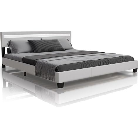 Letto imbottito Paris   Bianco  180 x 200 cm  Struttura letto con illuminazione LED e rete a doghe (1/2)