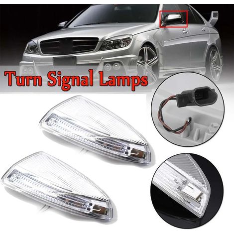 Paire Clignotants Latéraux LED pour Rétroviseurs Mercedes W204 Classe C 2008-2014, W212 Classe E, R172 SLK Référence OEM 2048200721, Feu de signalisation miroir gauche + droit, Lentille transparente (1/5)