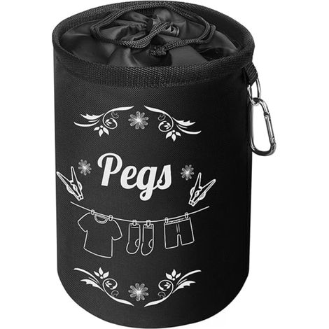 Sac Pince a Linge,Portable Panier Pince à Linge avec Crochet Jusqu'à 200 Pinces à Linge Suspendre avec Mousqueton et Cordon,pour Epingles à Linge,Jouets,Petits Objets Noir (1/5)