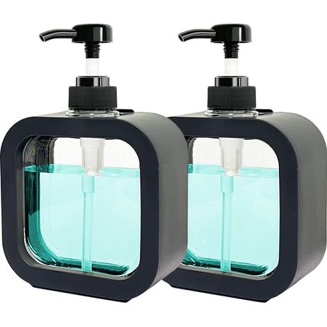 Distributeur de savon, lot de 2 flacons pompe vides, adaptés à la salle de bain et à la cuisine (lot de 2 de 300 ml - Noir) (1/4)