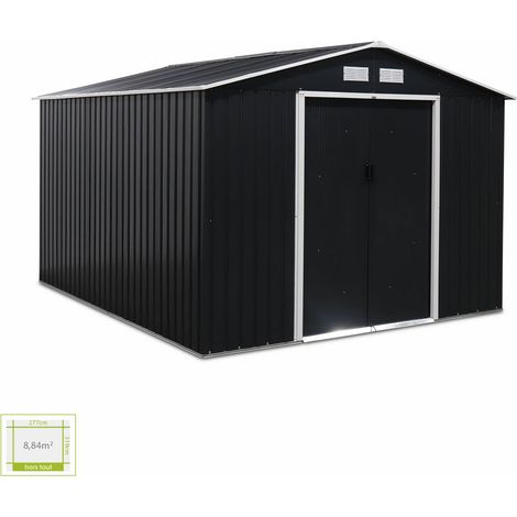Abri de jardin en métal - FLANDRE 8.95m² gris anthracite - Cabane à outils avec deux grandes portes coulissantes. kit de fixation sol inclus. maison de rangement. remise (1/5)
