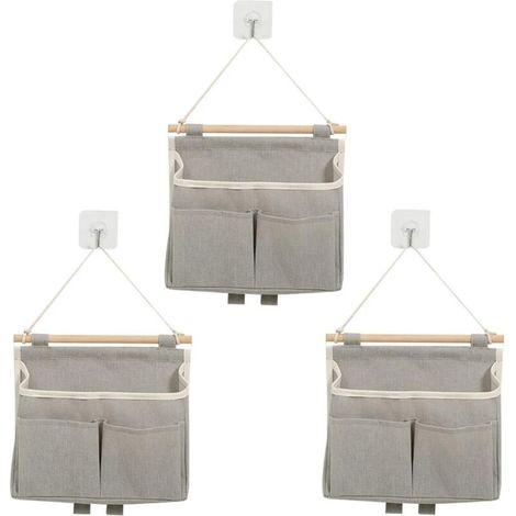 Set di 3 borse portaoggetti da appendere, organizer da parete con 3 tasche e ganci adesivi (1/4)