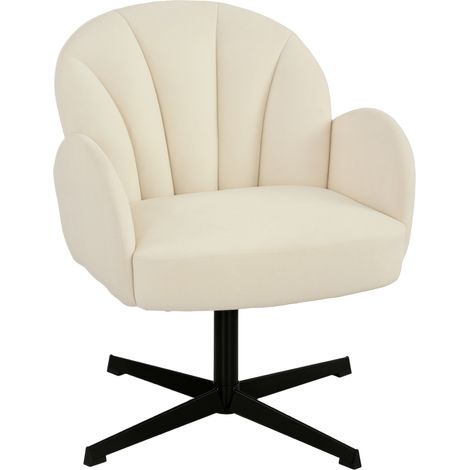 Fauteuil coquille pivotant beige, assise rembourrée velours, coussin à ressorts, dossier coque, fauteuil d'appoint salon