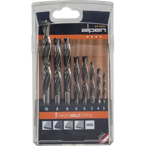 Alpen 600093100 Holz-Spiralbohrer-Set 8teilig 3 mm, 4 mm, 5 mm, 6 mm, 8 mm, 10 mm Zylinderschaft 1