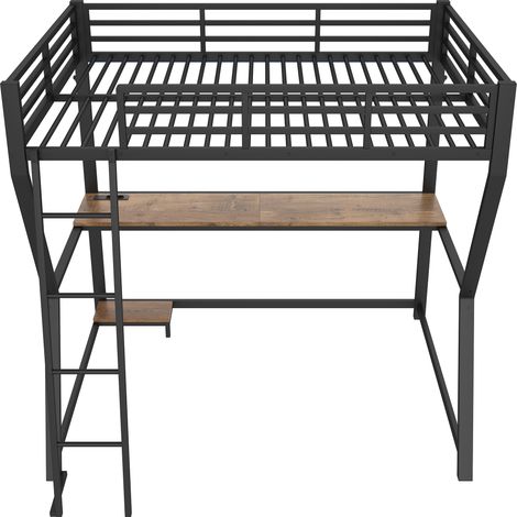Letto a soppalco 140 x 200 cm con scrivania, LED, prese USB, scala e sponda HOMVRA (1/5)