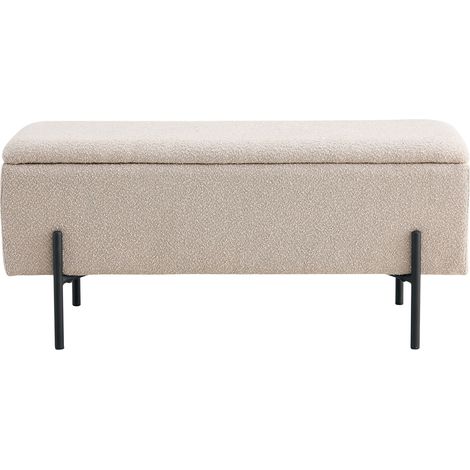 Panchetta Watford con contenitore in bouclé beige, 95 cm (1/4)