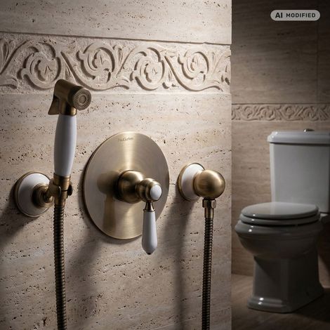 Ensemble de Bidet en Bronze PaulGurkes - Mitigeur mural rétro avec douchette antique (1/5)