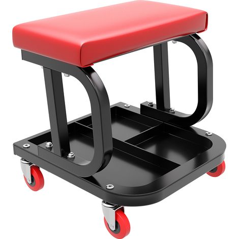 Wiltec Sgabello per officina con ruote. sgabello di montaggio, carrello meccanico con ripiano porta-attrezzi