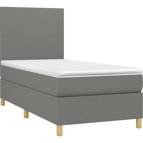 Struttura letto LED con testiera boxspring materasso 100x200 cm tessuto grigio scuro TDL0208456