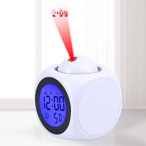 Reloj despertador con proyector para mesita de noche: reloj de pared digital silencioso con luz nocturna y alimentación eléctrica. (1/5)
