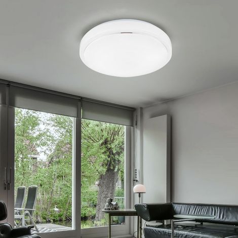 Plafonnier LED dimmable pour salon, design moderne, aluminium blanc, 1 LED 24 W, 1450 lm, blanc chaud, D x H 38 x 10 cm (1/5)