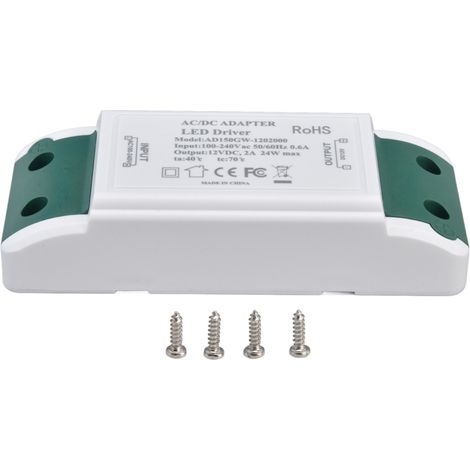 Alimentation LED 12 V CC, 24 W, 2 A pour ruban et éclairage d'armoire, entrée CA 100–240 V (noir)