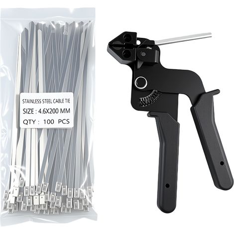 APEX Pistolet d'attache de câble, pistolet à cravate en métal,avec 100 serre-câbles en acier inoxydable de 4.6 200 mm, outil d'attache à glissière (1/5)