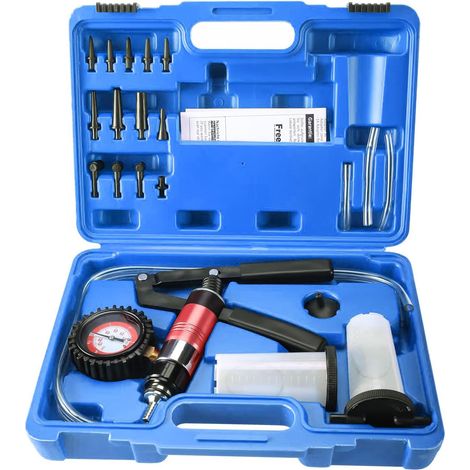 23-Piece Vacuum Brake Bleeder Kit, 40 PSI 26 inHg Brake Bleeder Vacuum Pump, 2-in-1 Manual Brake Fluid Bleeder Vacuum Pump for Car, Motorcycle, Truck (Blue) (1/5)