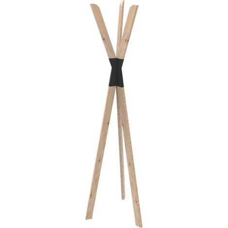 Porte manteau Tipi - Pin - Bois FSC 100% - 3 têtes -56x49x170 cm - Noir (1/4)
